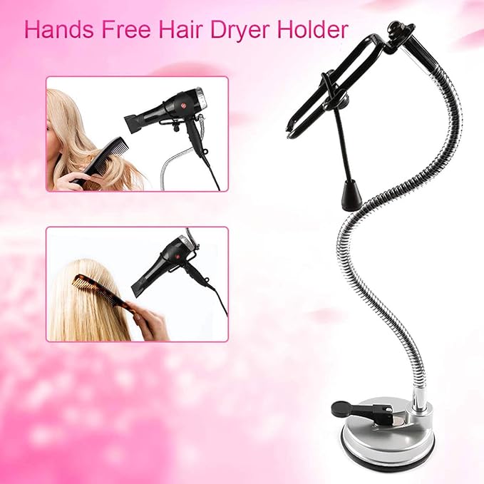 Adjustable Hair Dryer Holder Stand 360 Degree Freely Rotation Hair Dryer Wall Universal Holder Hands Hair Blower Stand with Suction Cup