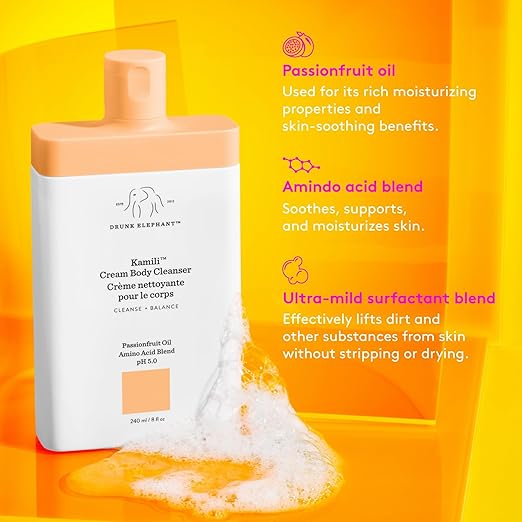 Drunk Elephant Kamili Cream Body Cleanser - 240 ml/8 fl oz - Sulfate-Free Body Wash - Clean Clinical Skincare - Cruelty-Free - Free of Essential Oils Silicones and SLS