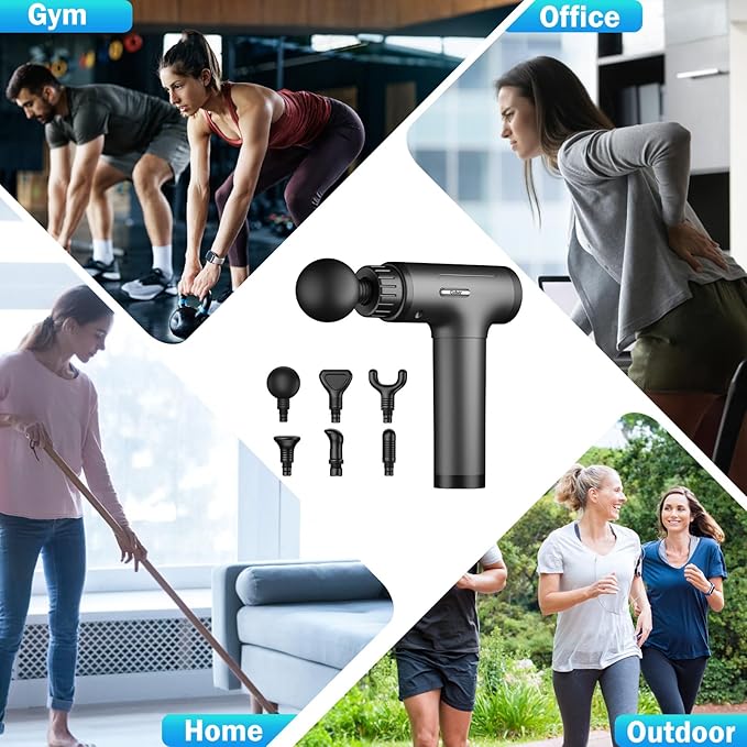 Massage Gun Massage Gun Deep Tissue Handheld Back Massager for Athletes Percussion Muscle Massager with 6 Attachments &amp 30 Speed Father's Day Grey