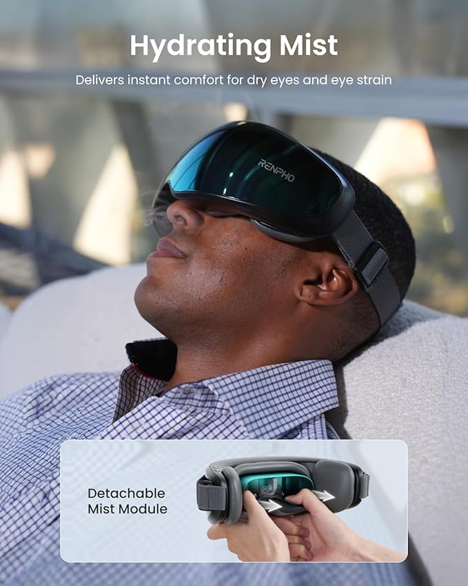 RENPHO Eye Massager with Mist &amp Temple Massage Birthday Gifts for Women Men Mom HerFSA Eligible HSA Temple Massager for MigrainesHead Circumferences 21.7in to 27.5in Eyeris Caligo