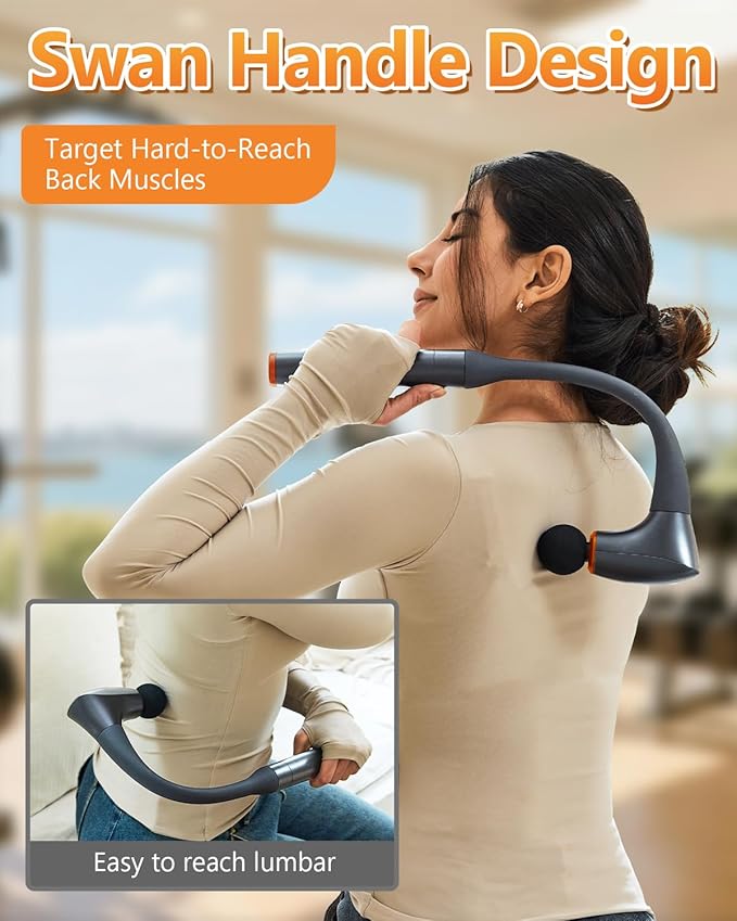 Convertible Massage Gun Deep Tissue for Back Neck Muscle Pain Relief - Electric Handheld Percussion Shoulder Massager Tool with Detachable Long Handle Portable CaseFSA-HSA Eligible