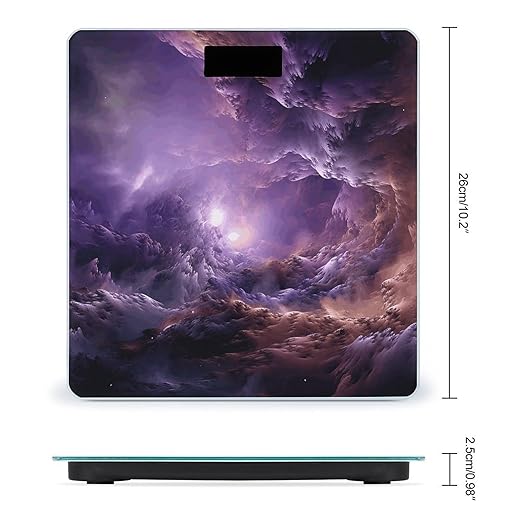 Purple Galaxy Scale for Body Weight Anti-Slip Tempered Glass Digital Bathroom Scales Clear LCD Display Weighing Scale Safe Rounded Corners Smart Scales