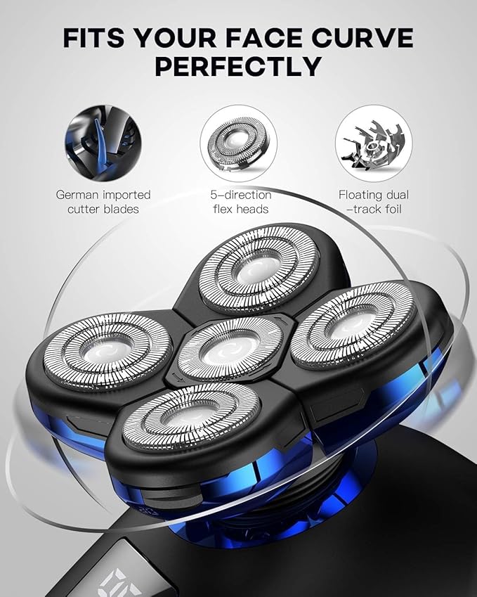 Head Shavers for Bald Men 5in1 Digital Display Wet Dry Electric Shaver Men Bald Shaving Machine Beard Hair Trimmer Body Facial Electric Razor Rechargeable (Color : OneColor)