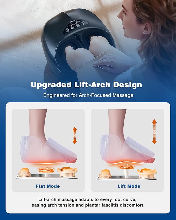 KNQZE Shiatsu Foot Massager with Heat and Remote 2026 Upgraded Lift-Arch Design 3D Deep Kneading Relief for Plantar Fasciitis and Foot Pain Fits Up to Men Size 14 Ideal Gift for Mom Women Men