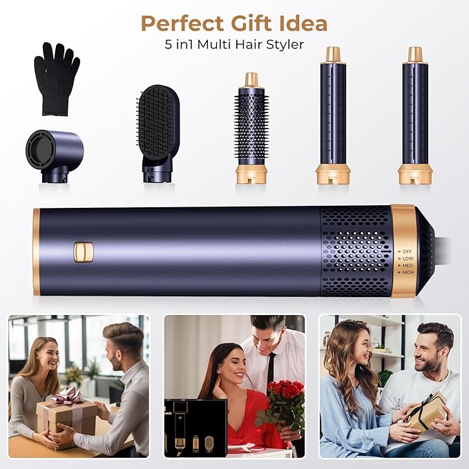 5 in 1 Blow Dryer Brush Negative Ion Hair Dryer Brush Set Upgrade Hot Air Brush Air Styler Curling Wrap Air Curler Curling Iron Hair Styling Tools As A Gift for Straight/Curl/Drying/Smoothing