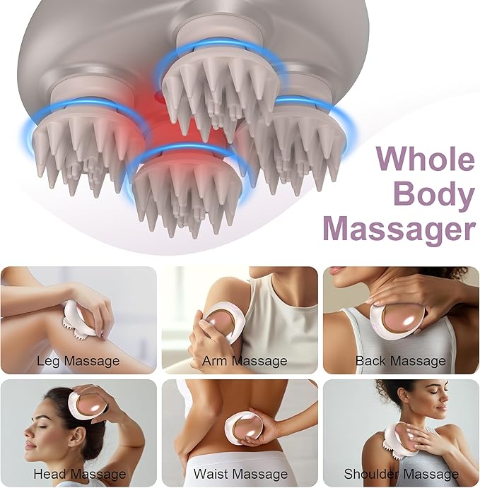 Electric Scalp Massager Portable Head Stress RelaxIPX7 Waterproof Rechargeable Head Massager Scalp Stress Relax Body for Deep Cleansing Relief Hair Growth (Gold)