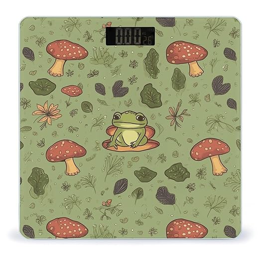 Frogs and Mushrooms Digital Bathroom Scale for Body Weight Weighing Scale with Backlit LCD Display High Precision Measurements &amp Measures Weight Up to 180kg