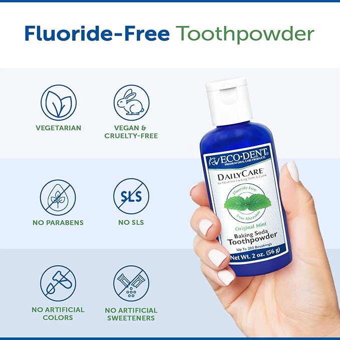 Eco-Dent Oral Care Bundle - DailyCare Baking Soda Toothpowder + DailyRinse Oral Wound Cleaner Debriding Agent Effervescent Tooth Powder &amp Mouthwash with Essential Oils Mint Flavor (2 Piece Set)