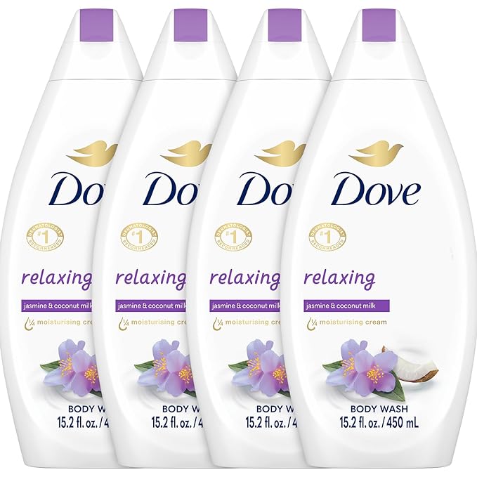Dove Body Wash Relaxing 4-Pack – Jasmine &amp Coconut Milk for Softer Smoother Skin 15.2 Oz Ea