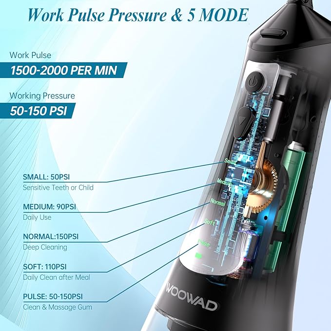 Water Flosser for Teeth 300ML CordlessPortable Water Dental Floss Pick IPX7 Waterproof 5 Modes &amp 6 Jet Tips Noise&lt70db Water Picks for Teeth Cleaning and Flossing Braces GumsOral Care