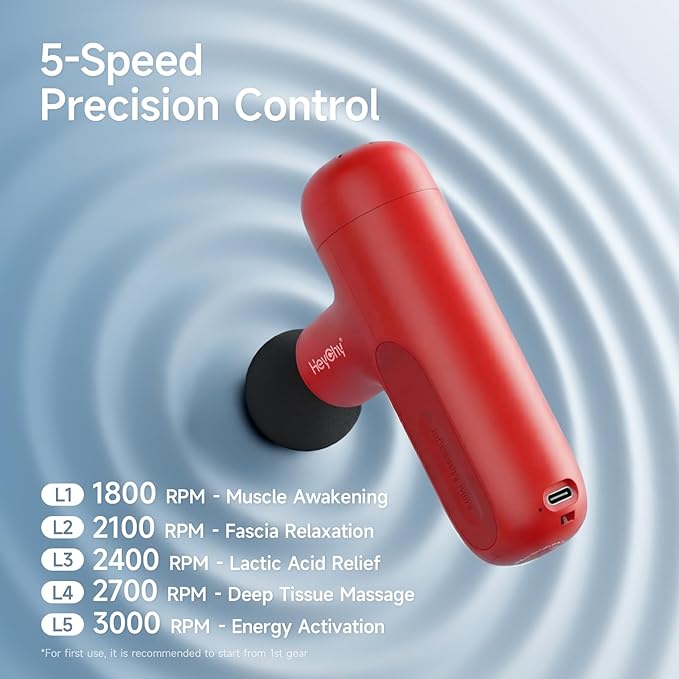 Super Mini Massage Gun Deep Tissue Handheld Muscle Massager with 4 Heads Percussion Travel Size Massager Gun for Men &amp Women Back Pain Relief Quiet for Home Gym Office Red