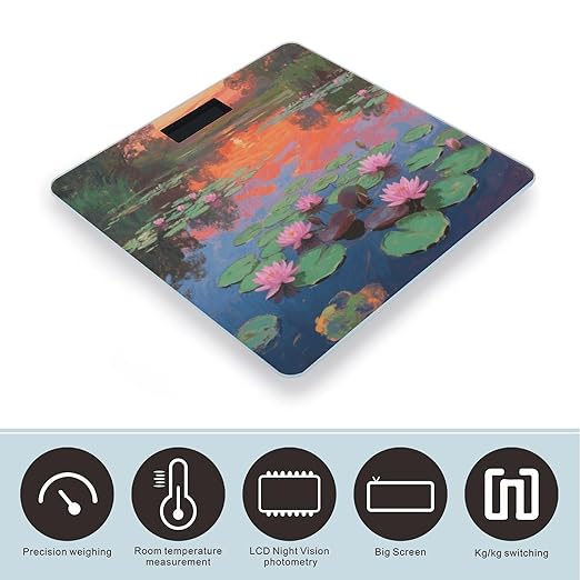 Digital Bathroom Scale for Body Weight Scale with Bright LCD Display High Accuracy Step-On Technology Auto On/Off Monet Waterlily Digital Scales 400 Lbs /180kg