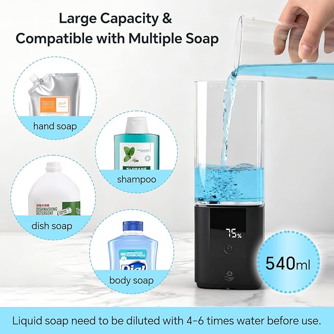 LAOPAO Soap Dispenser Automatic Soap Dispenser Wall Mount Rechargeable Foaming Soap Pump for Bathroom Kitchen Touchless Foam Soap Dispenser for Dish/Hand/Shower Soap Home &amp Commercial 540ml B