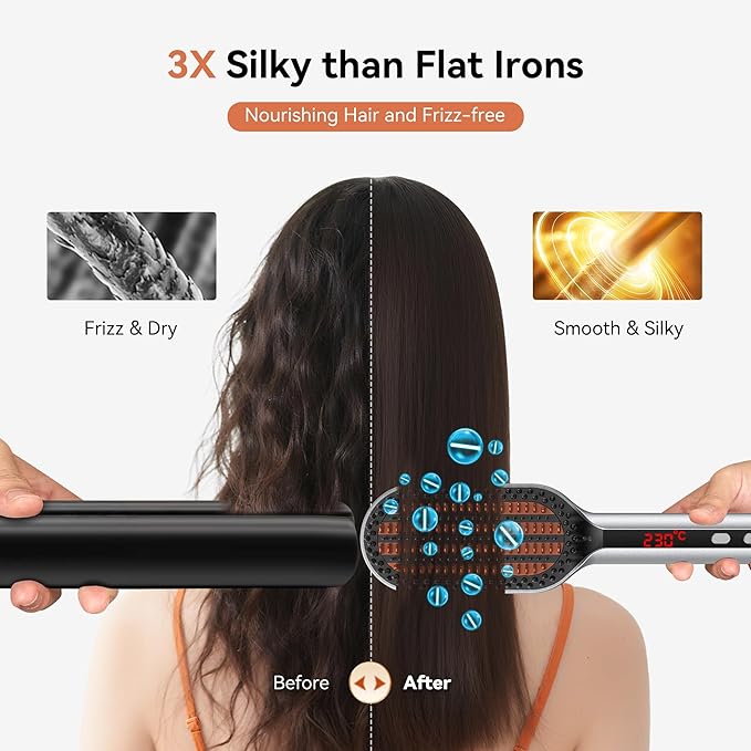 Tourmaline Ceramic Curling Iron for Long-Lasting Curls Heat Resistant GloveFlat Iron for Thick Curly HairHair Straightener Brush