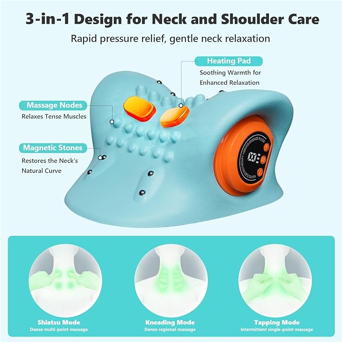 2026 Upgraded 3-in-1 Neck Massager Portable Cervical Traction Device 3 Heat Levels &amp 3 Vibration Modes Ergonomic Support for Neck Pain Relief &amp Muscle Relaxation Home &amp Office Use