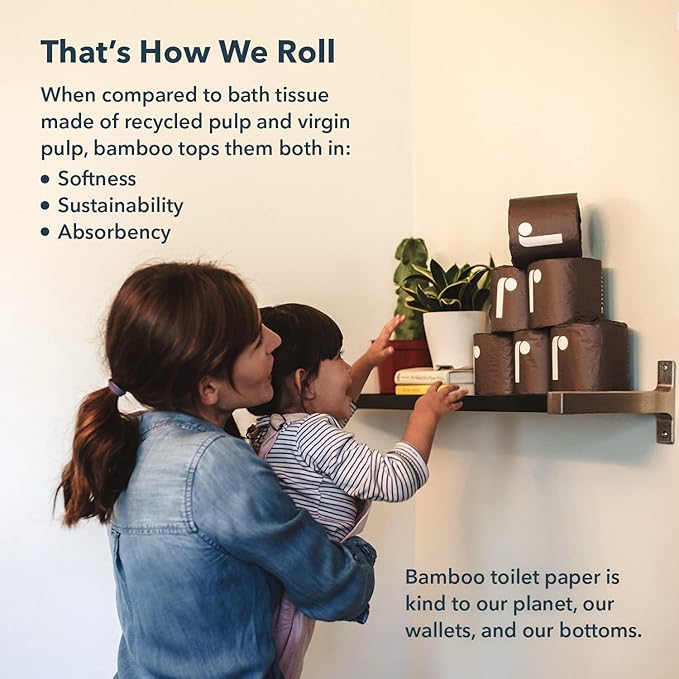 Reel Premium Bamboo Toilet Paper - 24 Rolls of Toilet Paper - 3-Ply Made From Tree-Free - Zero Plastic Packaging Septic Safe