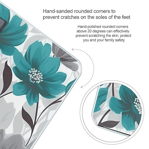 Teal Grey and White Floral1 Weight ScaleClear LED Display Bathroom Digital Weighing ScaleTempered Glass Digital Bathroom Scale for Body Weight Capacity Up to 400 Lbs