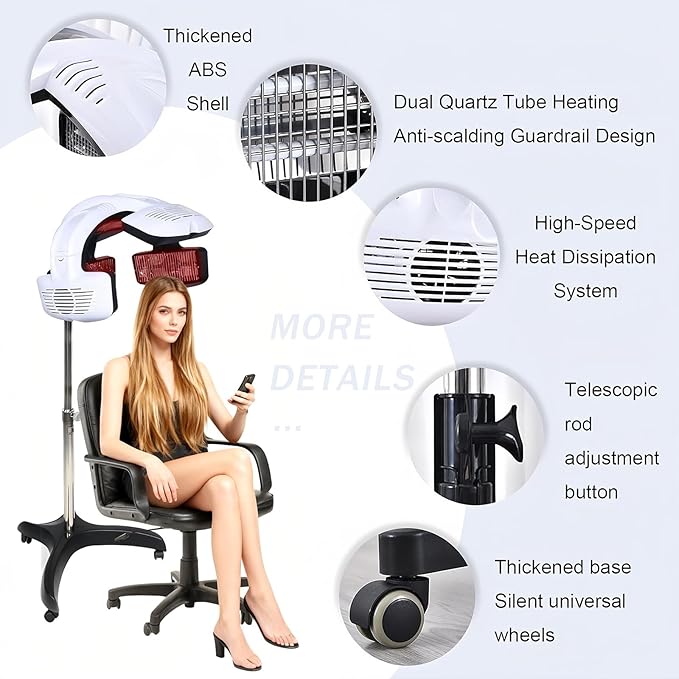 Profession Salon Perming Heater Hair Dryer Multifunctional Salon Hair Dryer Freestanding Hair Salon Steamer Hair Color Processor Adjustable up to 80℃ Height Adjustable from 130-155cm 110V