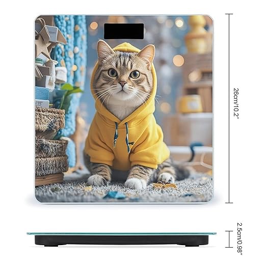 Cat in Yellow Hoodie Smart Scale for Body Weight Accurate Bathroom Scale with LED Display Digital Weight Scales Weighing Machine High Precision Scales for Bath Home