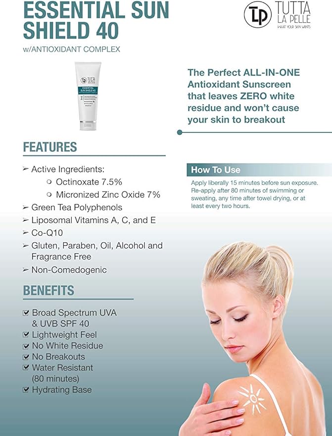 Zinc Oxide Sunscreen SPF 40 - Broad Spectrum UVA/UVB Protection - Water resistant (Up to 80 minutes) - Sunblock - Fragrance-free Lightweight - Vitamin C Antioxidant - 3.5oz
