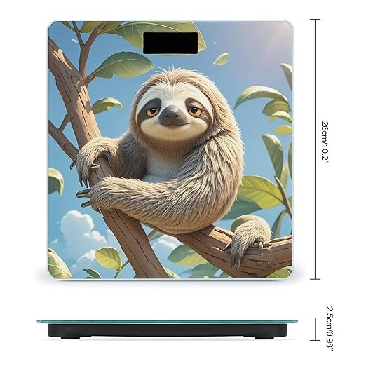 Cartoon Sloth Bathroom Scale for Body Weight Bathroom Weighing Scales with Back Lit LED Display Sturdy Tempered Glass Body Weight Bathroom Scale 400lb Weighing