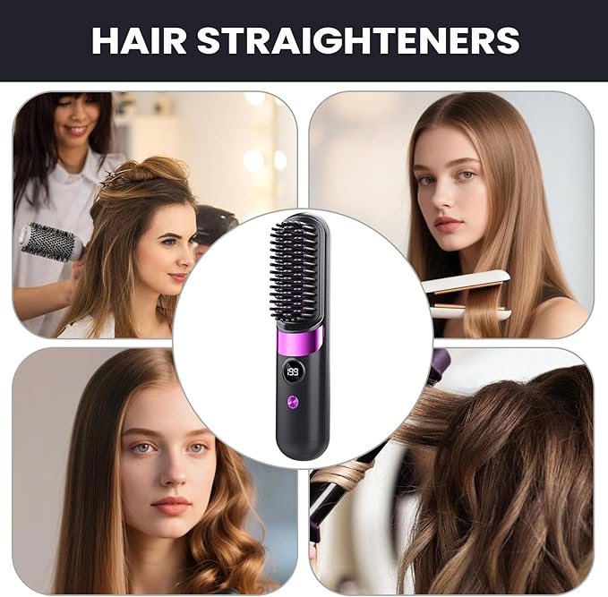 Hair Straightener Cordless | Rechargeable Hot Hairstyle Comb PortableAuto Off Straightening Brush | for Home Travel Apartment College Dorm Vacation Women Wife Family
