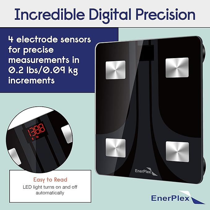 EnerPlex Fit 2020 Model Bluetooth Body Fat Scale Weight Scales Digital Smart Body Composition Wireless Analyzer BMI Scale Health Monitor with Smartphone APP 396 lbs Black
