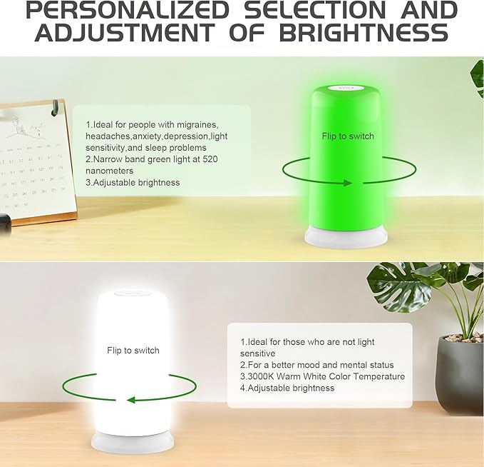 iKeener Green Light Therapy Lamp for Migraines10000 Lux Mood&ampEnergy Enhancing Light Therapy Lamp for HeadachesInsomniaAnxiety ReliefRelaxationAdjustable Warm White&ampGreen Brightness