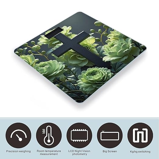 Black Cross Among Green Flowers Weight Scale Highly Accurate Digital Weighing Scale with Large LCD Display Smart Bathroom Scales for Home Bedrooms and Gift Giving