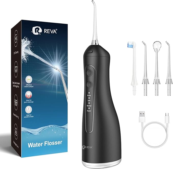 Portable Water Flosser for Teeth - 4 Modes Cordless Oral Irrigator with 300ML Tank 360° Rotating Nozzle 4 Jet Tips Rechargeable IPX7 Waterproof Low Noise Gravity Ball Design (M159 - Black)
