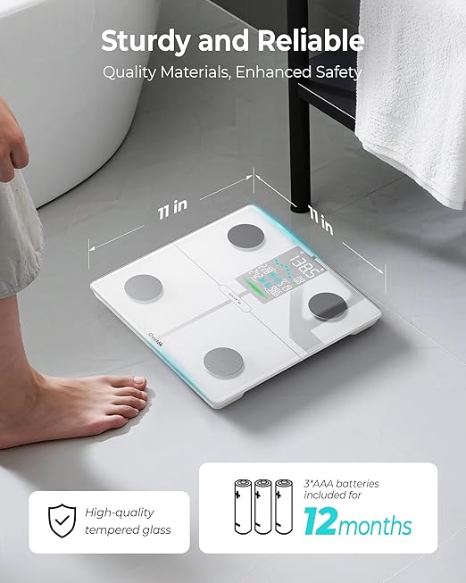 Ovutek Smart Body Fat Scale High Accurate Digital Bathroom Scale with 13 Body Composition Metrics Including BMI Muscle Mass Most Accurate to 0.05lb with Fitness App White