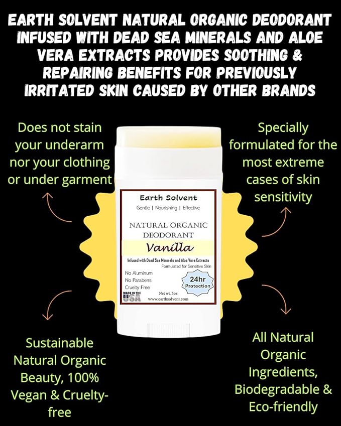 Magnesium Deodorant Vegan Natural Organic Dead Sea Minerals &amp Aloe Vera For Sensitive Skin 24hr Protection Aluminum Free Paraben Free Baking Soda Free Cruelty Free - For Men &amp Women (Vanill