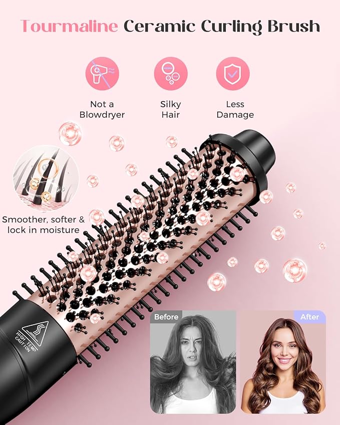 5 in 1 Curling Iron with Thermal Brush and 4 Interchangeable Ceramic Barrels(1/2 to 1 1/2 inch) Curling Wand Set with Flat Iron Fast Heating Dual Voltage Hair Curler Gifts for Women
