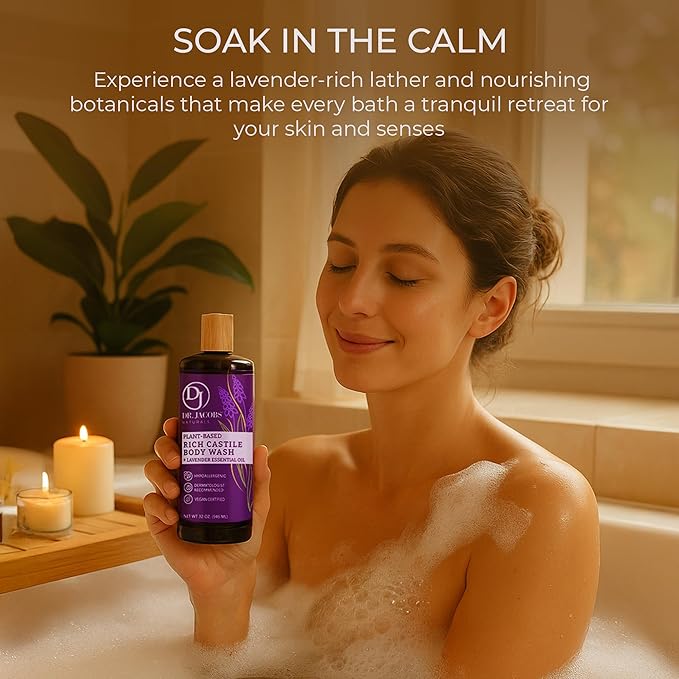 Dr. Jacobs Naturals Castile Lavender All-Natural Body Wash for Moisturizing Dry and Sensitive Skin with Plant-Based Ingredients with Pump - 32 Ounce