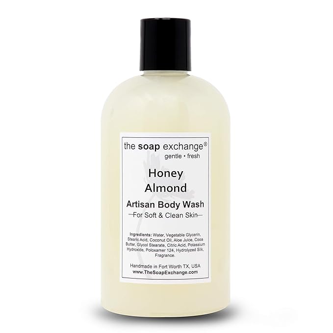 The Soap Exchange Body Wash - Honey Almond Scent - Hand Crafted 12 fl oz / 354 ml Natural Artisan Liquid Soap for Hand Face &amp Body Shower Gel Cleanse Moisturize &amp Protect. Made in the USA