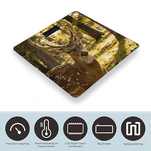 Fur Horn Shining Light Weight ScaleClear LED Display Bathroom Digital Weighing ScaleTempered Glass Digital Bathroom Scale for Body Weight Capacity Up to 400 Lbs