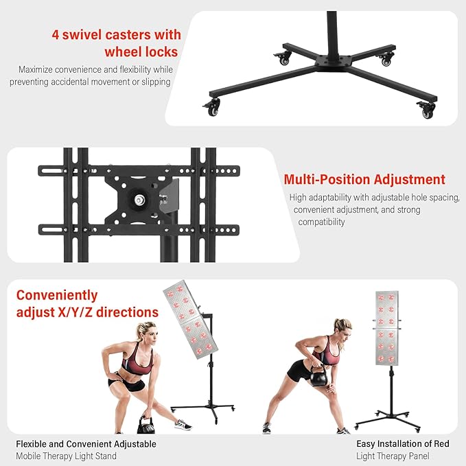 Infrared Light Panel Stand with Wheels Rolling Light Stand Angle Height Adjustable 44 Lb Load Capacity Gift Idea for Mom Women Wife Sister Girlfriend