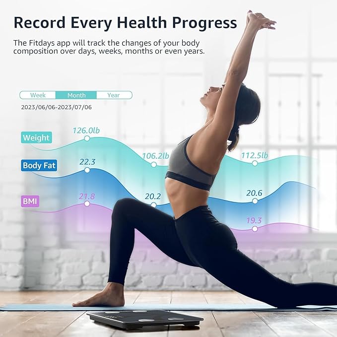 Posture Scale for Body Weight Digital Bathroom Smart Scale 13 Body Composition Analyzer Sync Weight Scale BMI Health Monitor Sync Apps 400lbs - Black