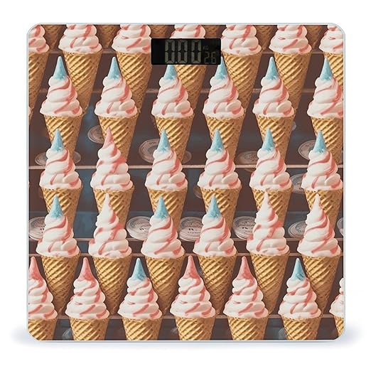 Ice Cream Cones Fifties Time Bathroom Scale Automatic Power On/Off Body Scales LCD Backlight Display Square Digital Scale Rounded Corners Bathroom Scales for Home Bedrooms