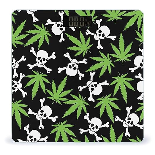 Marijuana Weed Skull Crossbones Green White Black Smart Square Scale with Digital Display for Bathroom Scale