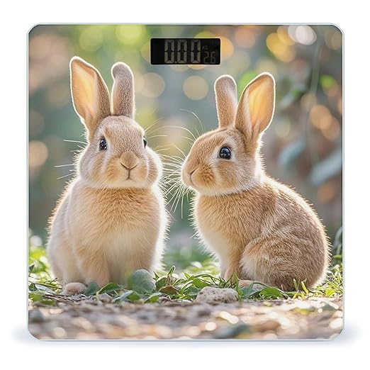 Two Little Cute Rabbits Bathroom Scale for Body Weight with High Precision Large LCD Backlight Display Digital Weighing Scale with BMI Capacity Up to 180kg