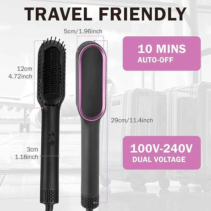 Generic Negative Ions Hair Straightener Brush 3D Comb Teeth Fast Heating 30 Seconds Salon Quality for Straight Curly Hair with 2 Hair Clamps 1 Cleaning Brush for Home Travel Gifts (Black Red)