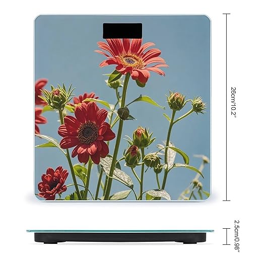 Red and Flowers Smart Scale for Body Weight Accurate Bathroom Scale with LED Display Digital Weight Scales Weighing Machine High Precision Scales for Bath Home