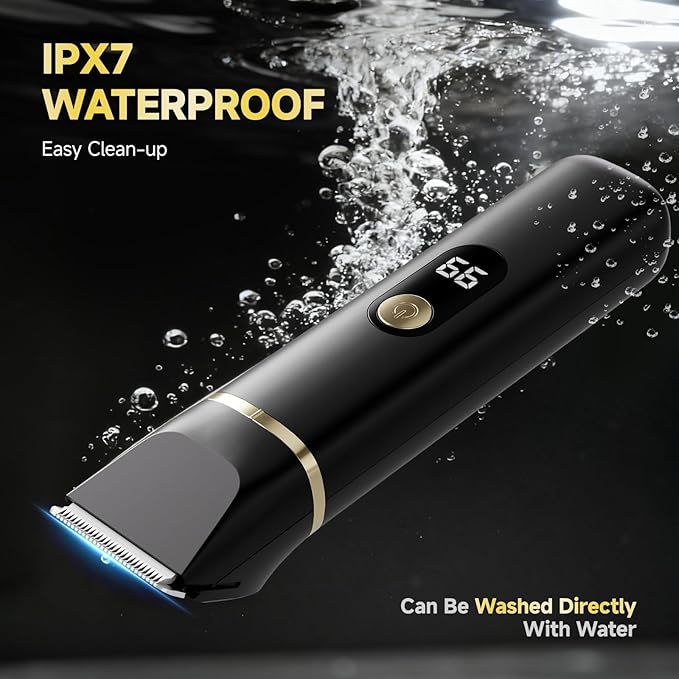 Beard Trimmer for Men IPX7 Waterproof Body Hair Trimmer Electric Razor Shaver Body Grooming Kit Wet/Dry Use for Groin Nose Ear Hairs Beard Legs Chest (Black)