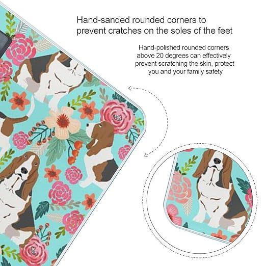 Sweet Basset Hound Florals Scale for Body Weight Digital Bathroom Scale Precision Smart Weighing Scales with Clear LED Display Accurate High Precision Scales Weighing Machine