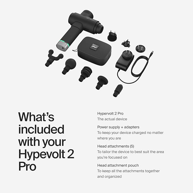 Hyperice Hypervolt 2 Pro - Featuring Quiet Glide Technology - Handheld Percussion Massage Gun - 5 Speeds 5 Interchangeable Heads - Helps Relieve Sore Muscles and Stiffness