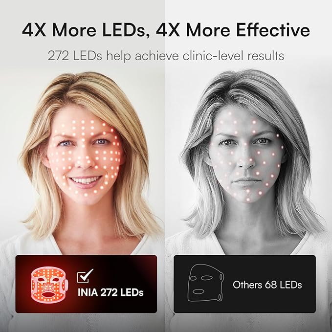 INIA Red Light Therapy Mask for Face Glow Wireless LED Face Mask Light Therapy with Near-Infrared Red Light (NIR) Rechargeable and Ergonomic Design for Home &amp Travel