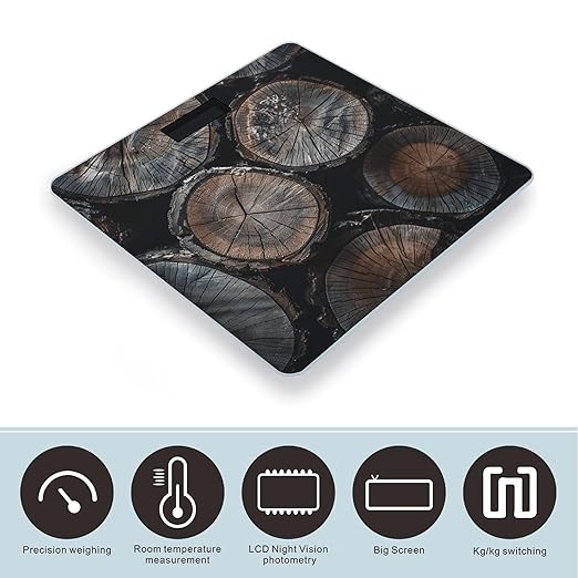 Round Cut Wood Smart Scale for Body Weight Accurate Bathroom Scale with LED Display Digital Weight Scales Weighing Machine High Precision Scales for Bath Home