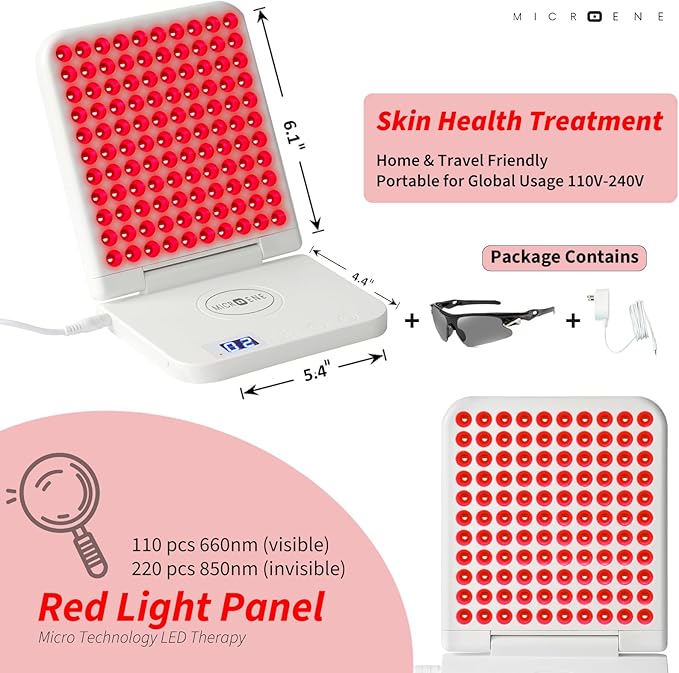 Red Light Therapy Lamp 110 Tri-Chip LEDs Foldable Portable Table Lamp 660nm Red &amp 850nm Near Infrared (NIR) Timer 110-240V Face &amp Body