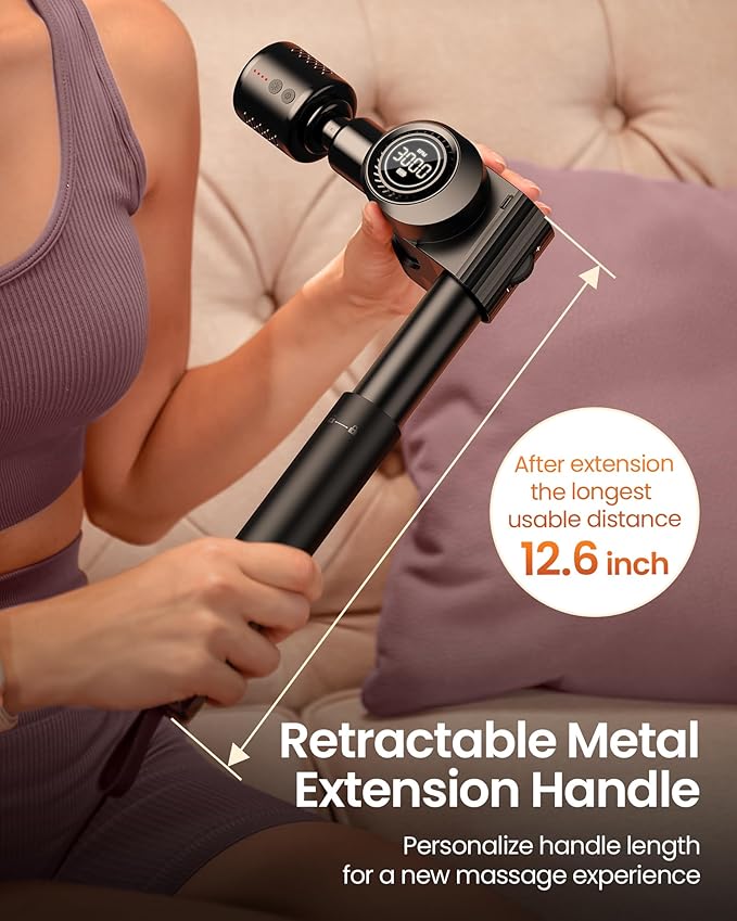 NAPRE Massage Gun with Heat and Cold HeadDeep Tissue Percussion Back Massager for Muscle/Neck/Body Pain Relief with Long Extension Retractable Handle32-SpeedsFoldable with 5 Adjustable Angles